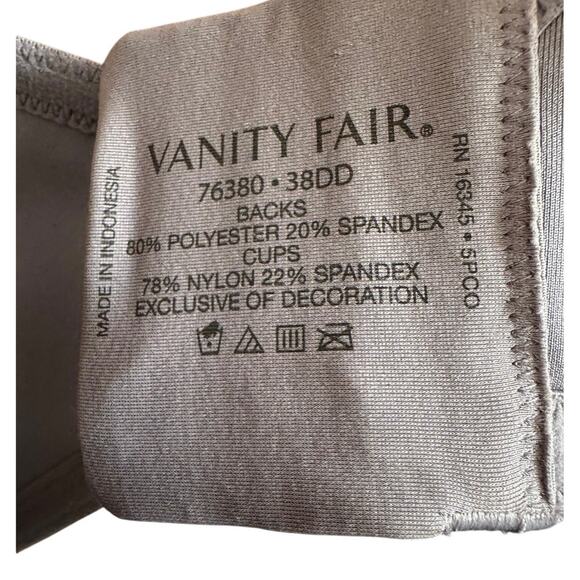 Vanity Fair Beauty Back Smoothing Bra Steele Underwire Molded Cup 38DD E - Picture 5 of 7